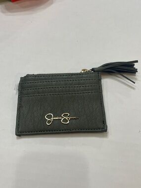 Jessica Simpson olive greenCard Holder with Tassel and Gold Logo